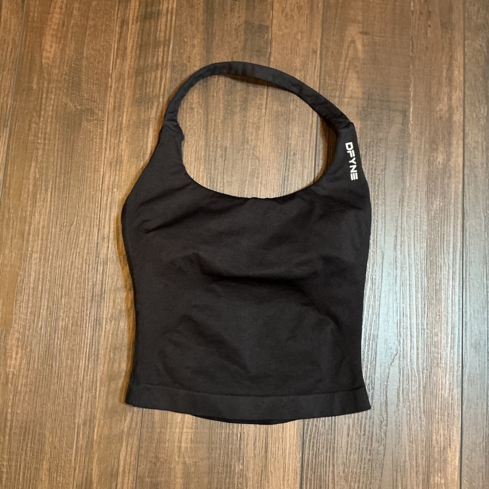 DFYNE Impact Halter Neck Tank Top Black Seamless Built-in Bra Small